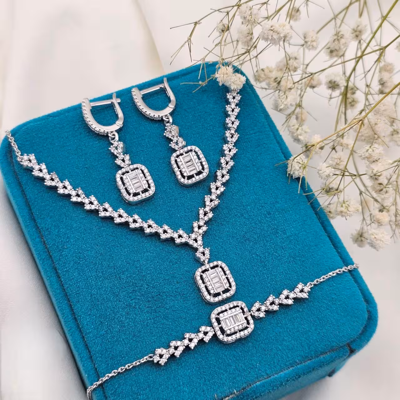 سرویس زنجیری نقره جواهری زنانه کد 60483