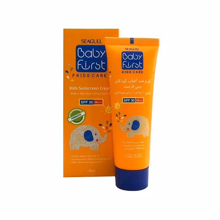 کرم ضد آفتاب کودک بی رنگ spf30 بیبی فرست