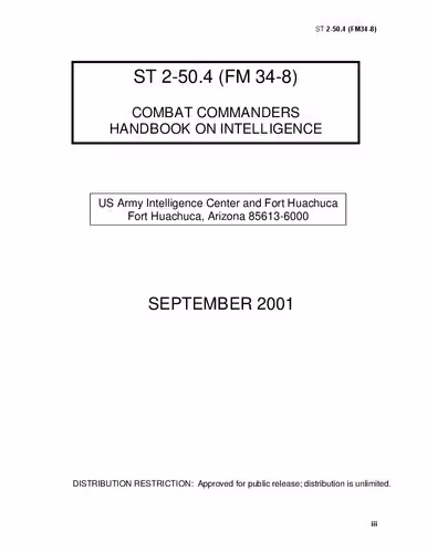 خرید و دانلود نسخه کامل کتاب Combat Commanders Handbook on Intelligence - ST 2-50.4 (FM 34-8)