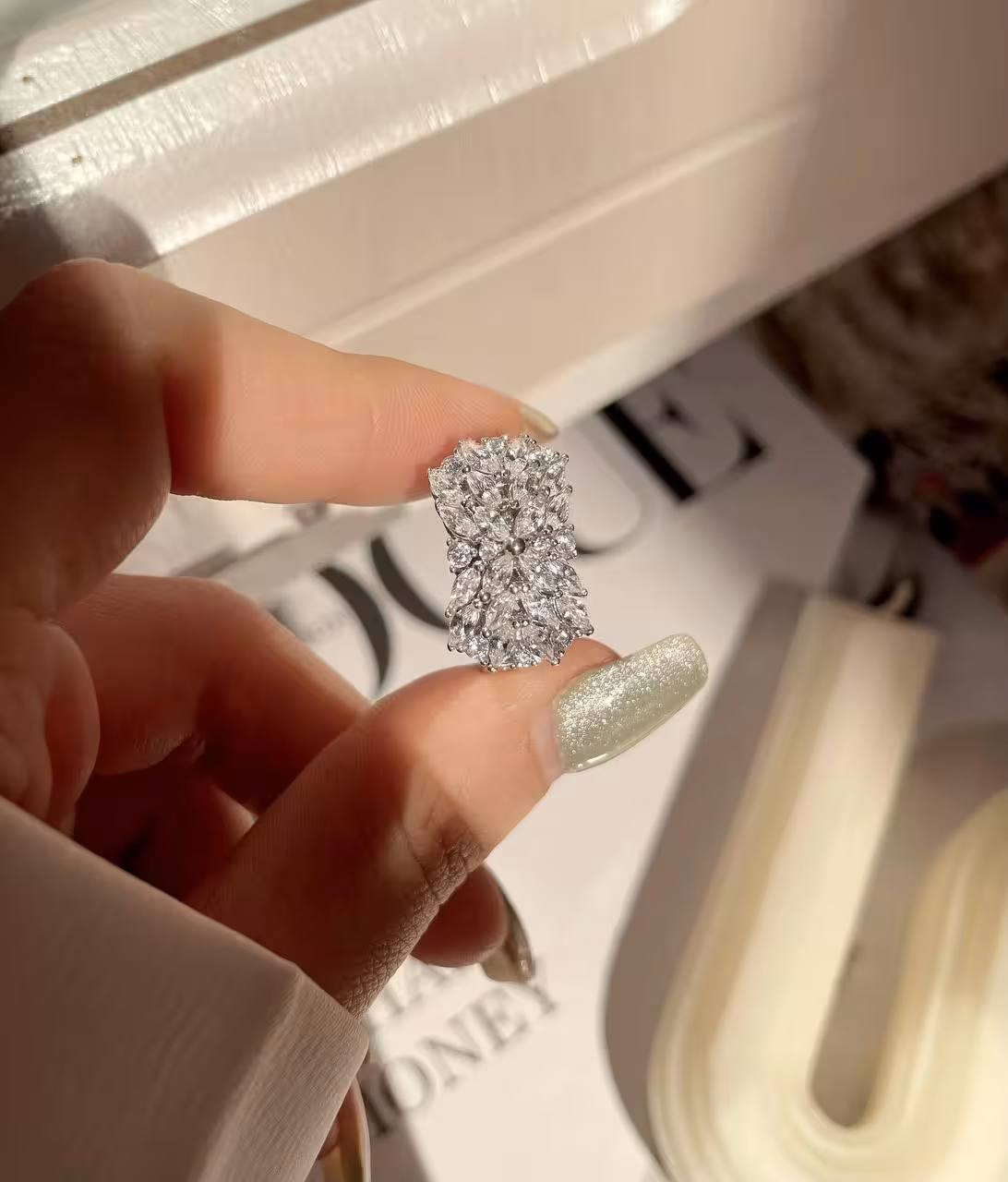 انگشتر مارکیز جواهری نقره زنانه کد 10745