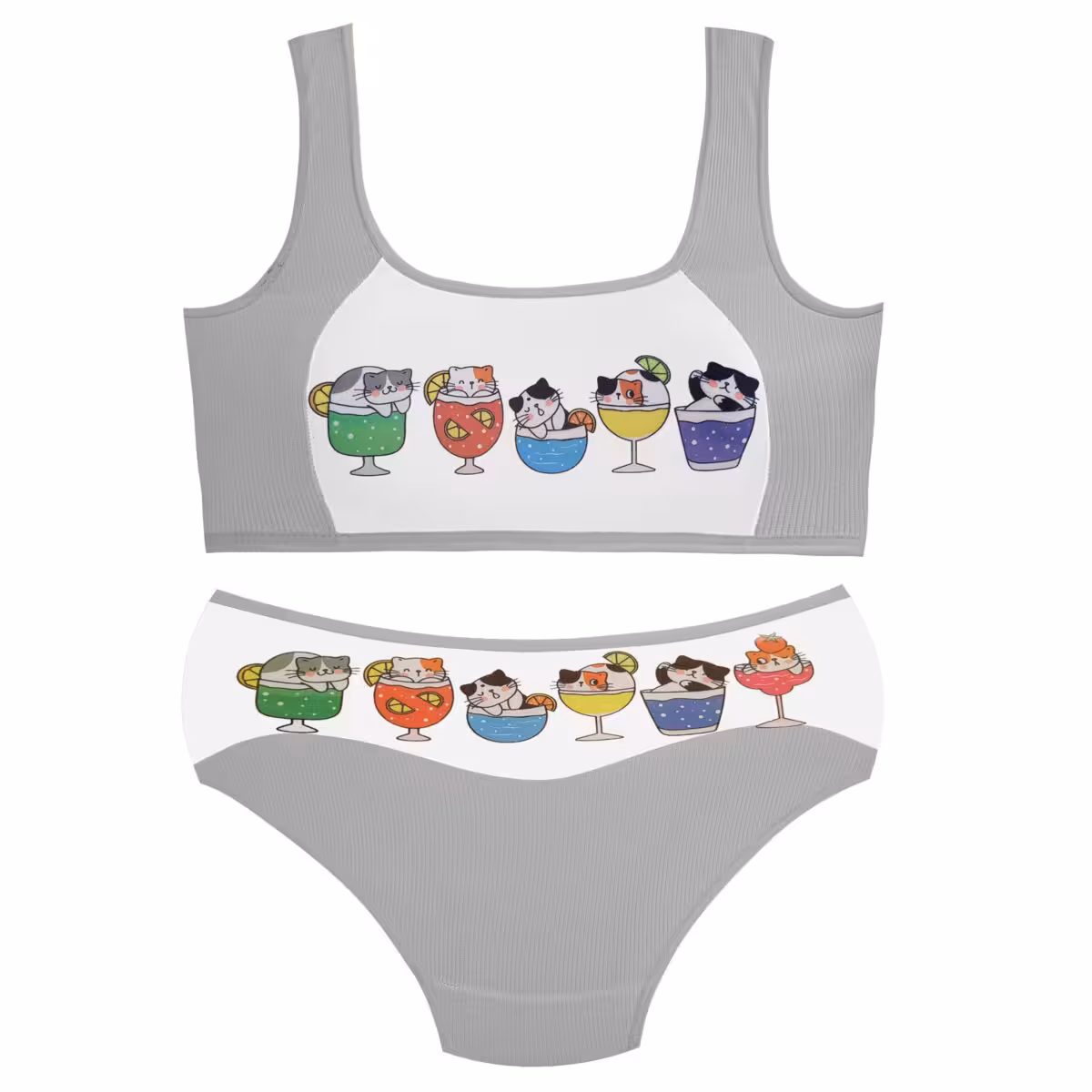 ست شورت و نیم تنه دخترانه گربه و جام مدل پددار طوسی کد 5164-2