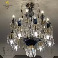 لوستر آبی طلایی کریستالی باکارات اشرافی (15 شاخه)
