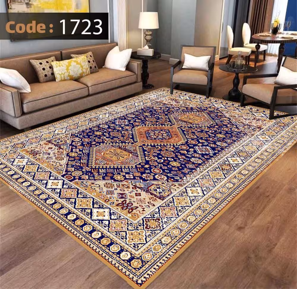 کاورفرش روفرشی دورکشدار گوشه لیفه ای لاکی ، آبی و متنوع کد 1723