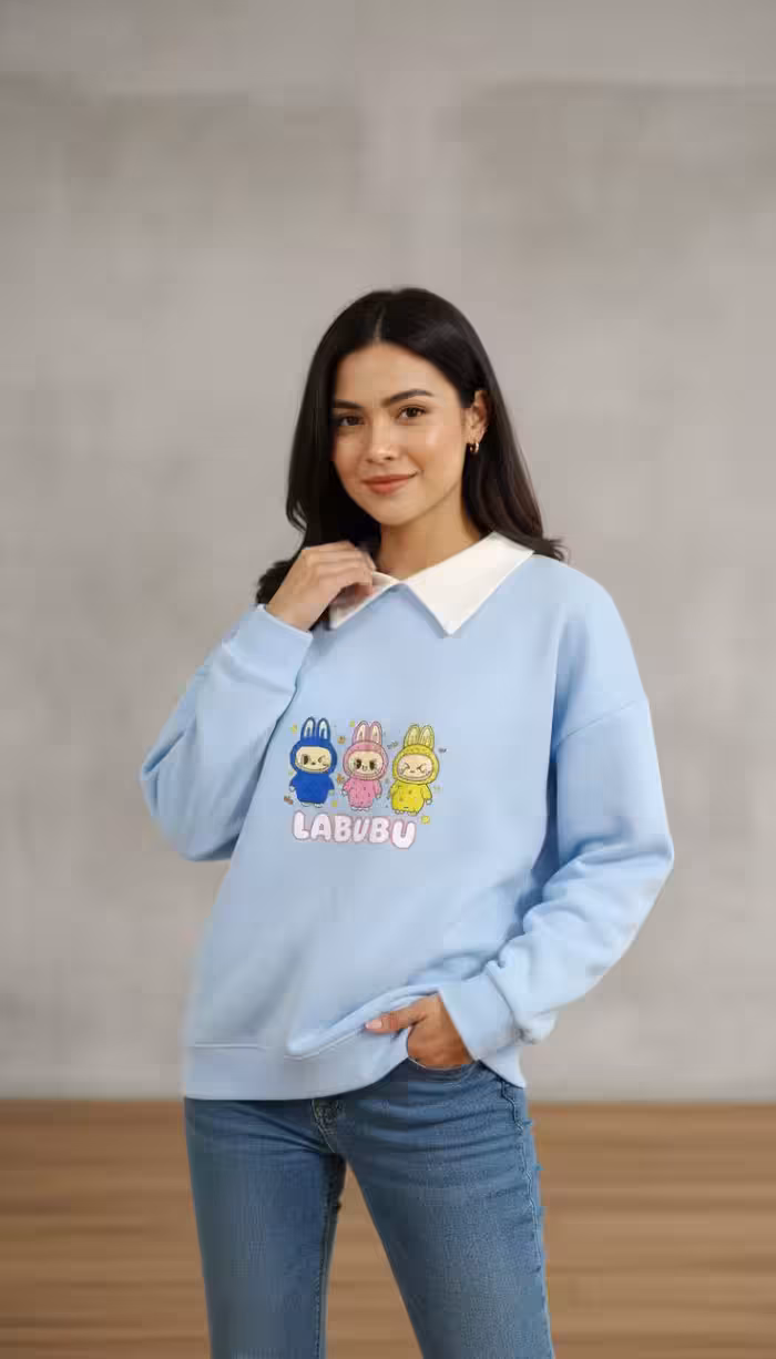 سوییشرت باکسی لبوبو دورس دو نخ داخل کرکی با کیفیت