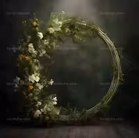 بک دراپ عکاسی حلقه گل عروس و داماد با برگ | گرافیک با طعم تربچه