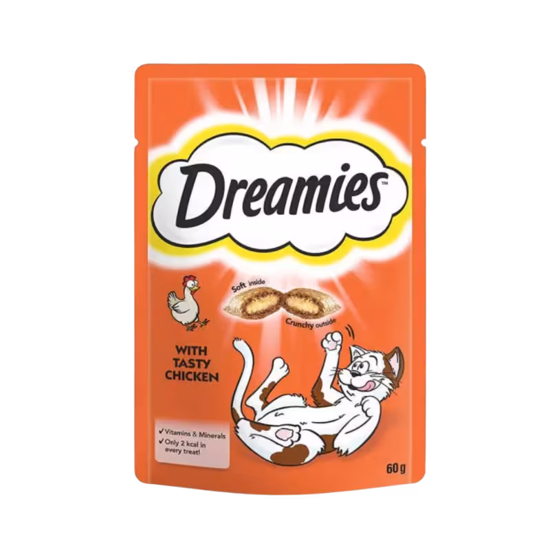 تشویقی گربه با طعم مرغ برند dreamies دریمیز 60 گرمی