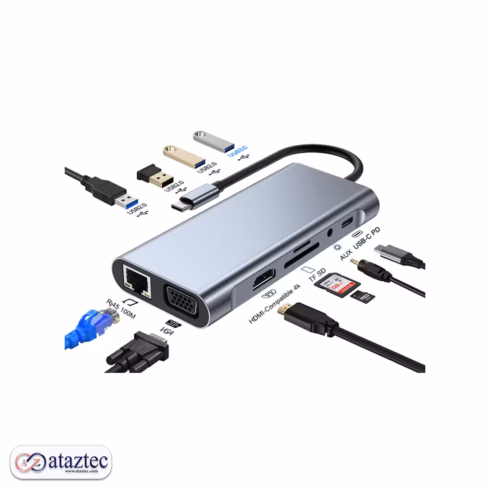 هاب و تبدیل 11پورت BYL-2110 | با پورت‌  های SD، FT، AUDIO، VGA، HDMI 4K