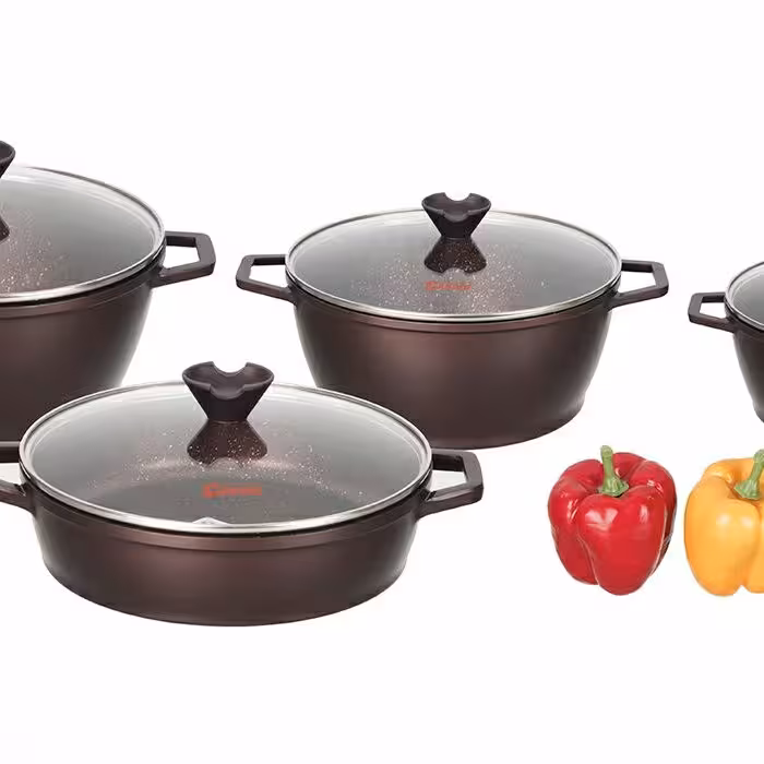 سرویس 8 پارچه چدن گرانیت کاندید مدل ورونا(رنگ زرشکی)