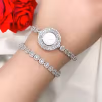ست ساعت و دستبند نقره جواهری زنانه کد 80138