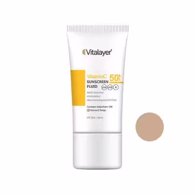 کرم ضد آفتاب رنگی ویتالیر، SPF 50، مدل ویتامین سی، ‌مناسب انواع پوست با تنالیته متوسط و حجم 50 میلی‌لیتر، ضد آب، مرطوب‌کننده، غیر کومدون‌زا، محافظت‌کننده در برابر اشعه‌های UVA و UVB، ویتامین C و آنتی اکسیدان، با ماندگاری 2 ساعته