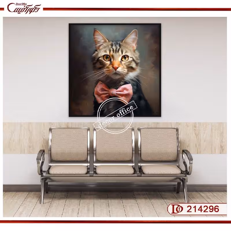 تابلوی گربه با پاپیون صورتی S214296