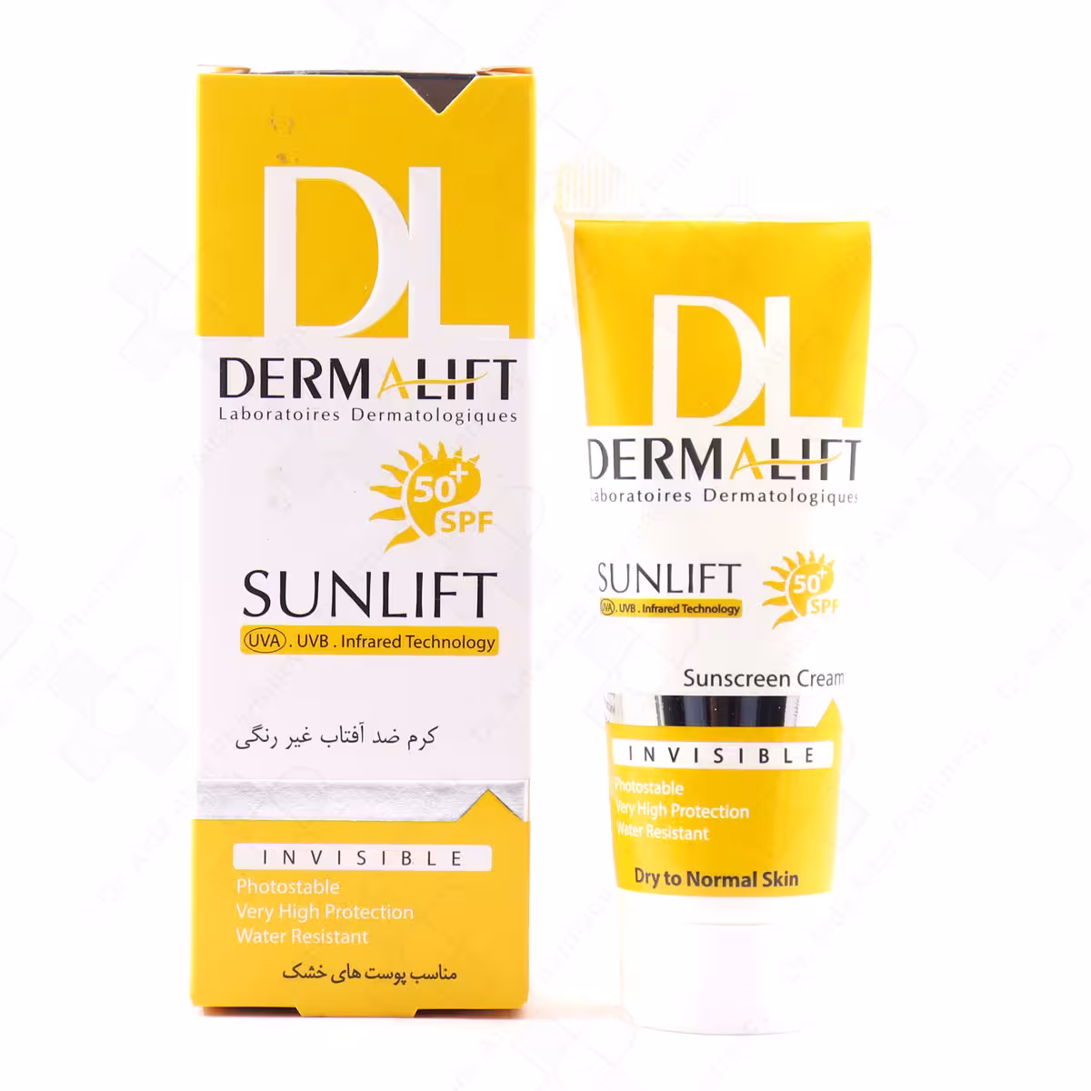 کرم ضد آفتاب پوست خشک بی رنگ SPF50 درمالیفت 40 میلی لیتر