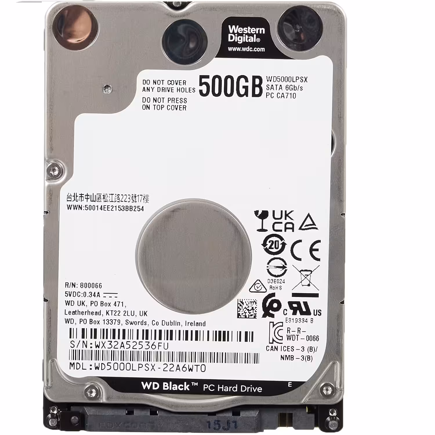 هارددیسک اینترنال اسلیم بلک لپ تاپ وسترن دیجیتال مدل WD5000LPSX ظرفیت 500 گیگابایت استوک