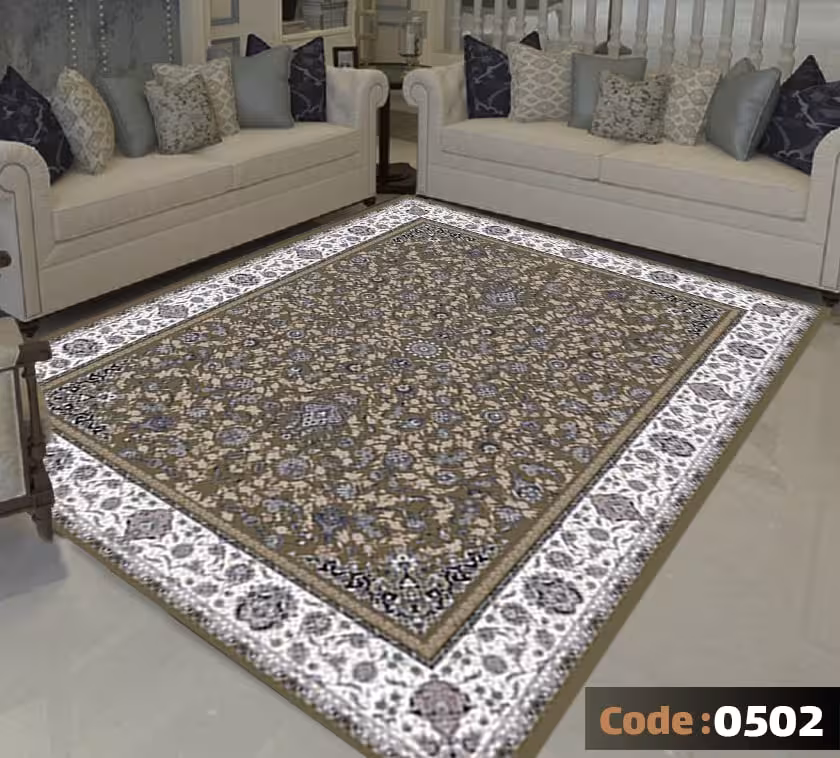 کاورفرش روفرشی دورکشدار گوشه لیفه ای طوسی کرم کد 0502