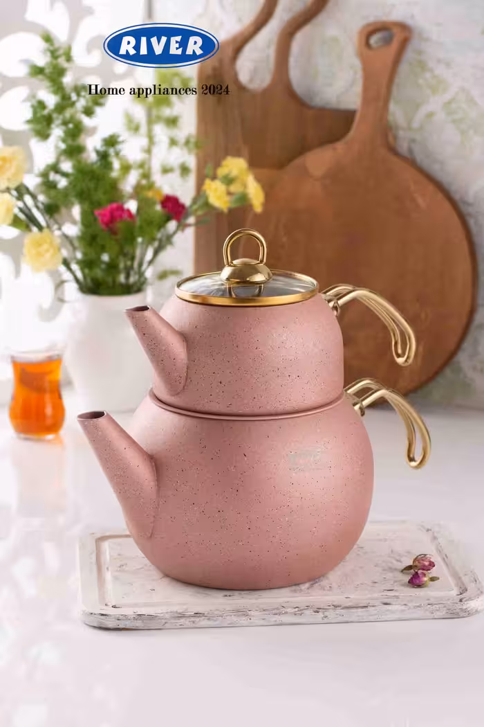 کتری قوری لوله دار 2/8 لیتر گرانیتی ریور RIVER رزگلد کد 5858