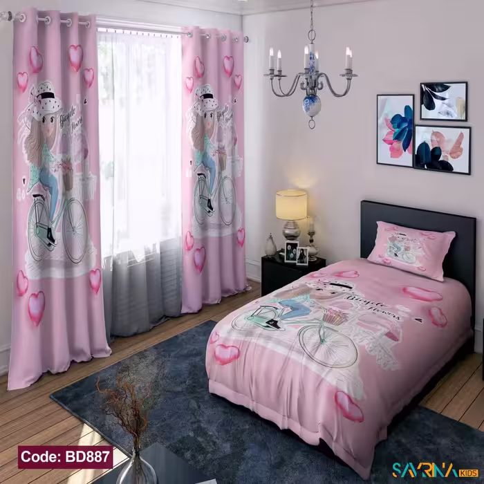 ست اتاق خواب دخترانه طرح دختر دوچرخه سوار کد BD887