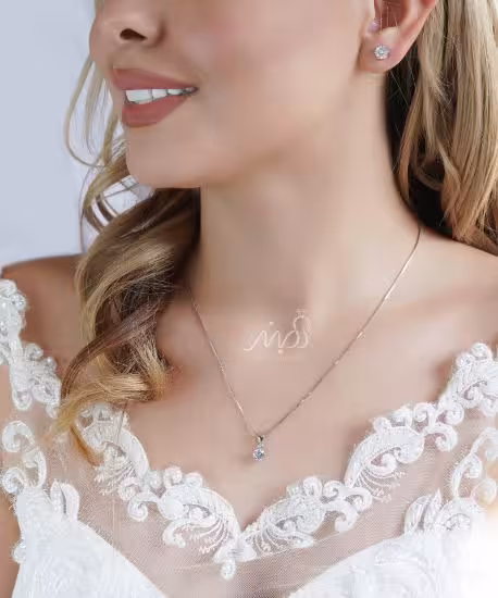 💍نیم ست جواهری ظریف تک نگین با زنجیر ؛ نقره عیار 925 (N_4142)