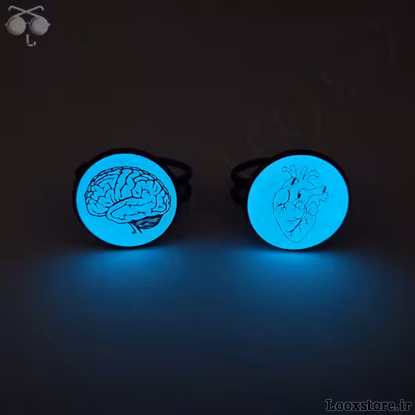 انگشتر ست دونفره قلب و مغز شب تاب