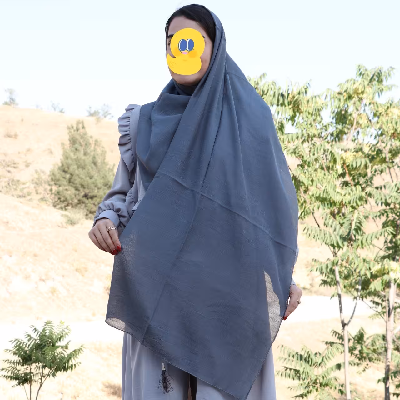 شال نخی ساده منگوله دار طوسی