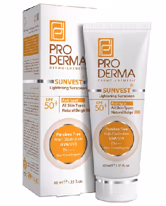 پرو درما کرم ضد آفتاب بژ طبیعی انواع پوست و روشن کننده لک ها   SPF50