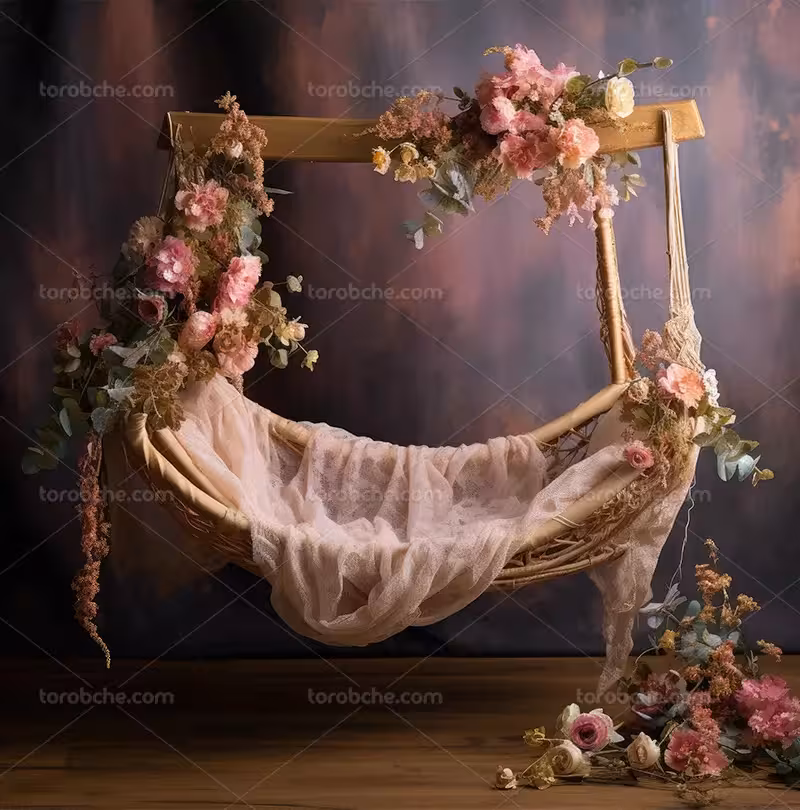 بک دراپ عکاسی با گل صورتی و برگ | گرافیک با طعم تربچه