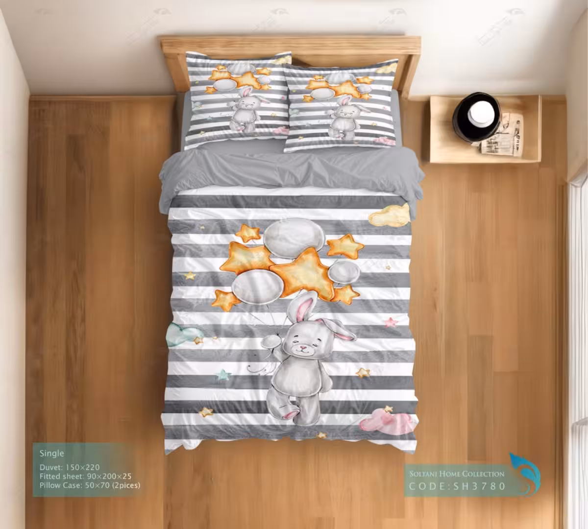 روتختی و ست کامل طرح خرگوش آسمانی سایز یکنفره کد SH3780