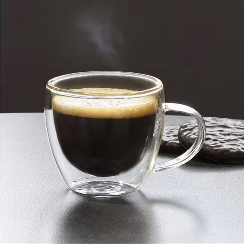 فنجان (لیوان) دو جداره پیرکس دسته دار تک عددی