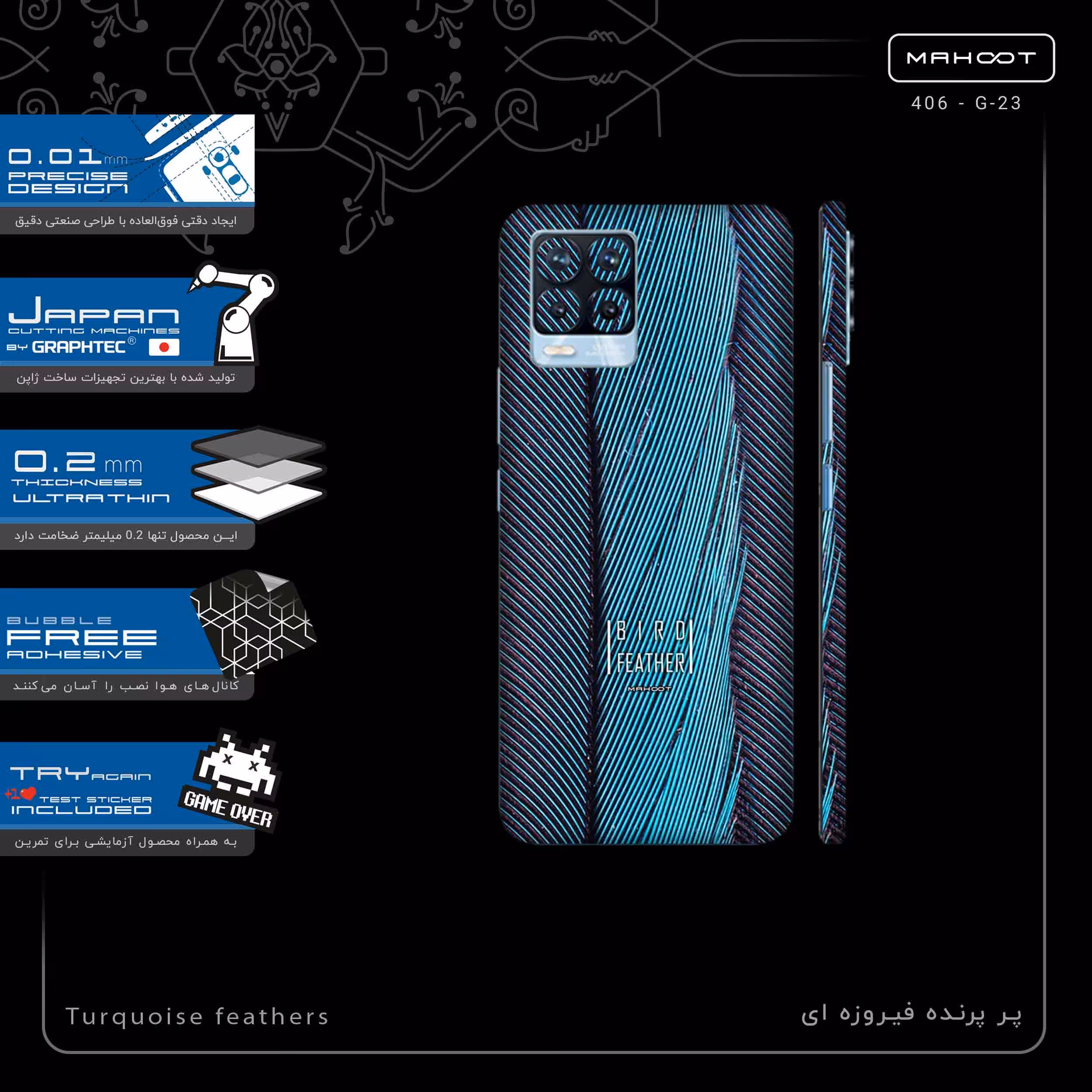 برچسب پوششی ماهوت مدل Turquoise feathers-FullSkin مناسب برای گوشی موبایل ریلمی 8 Pro