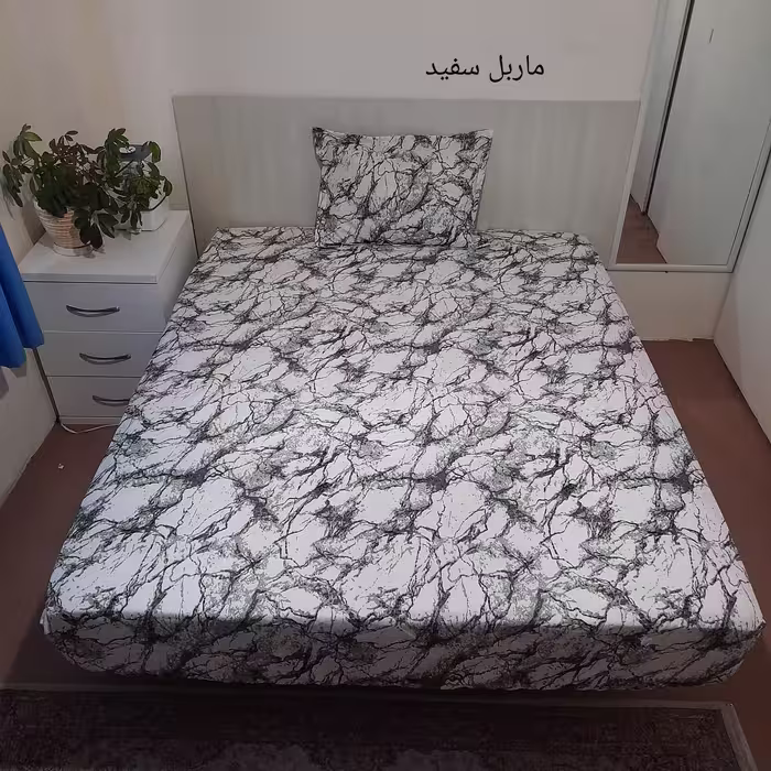 سرویس ملحفه مدل کشدوز طرح ماربل کد 180 دو نفره سه تکه