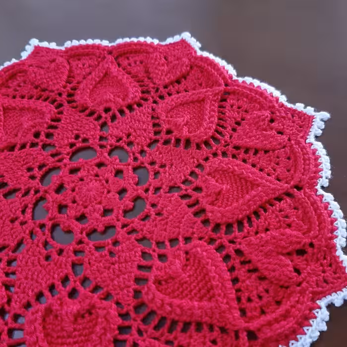 رومیزی بافتنی مدل ماندالای قلب شیرین