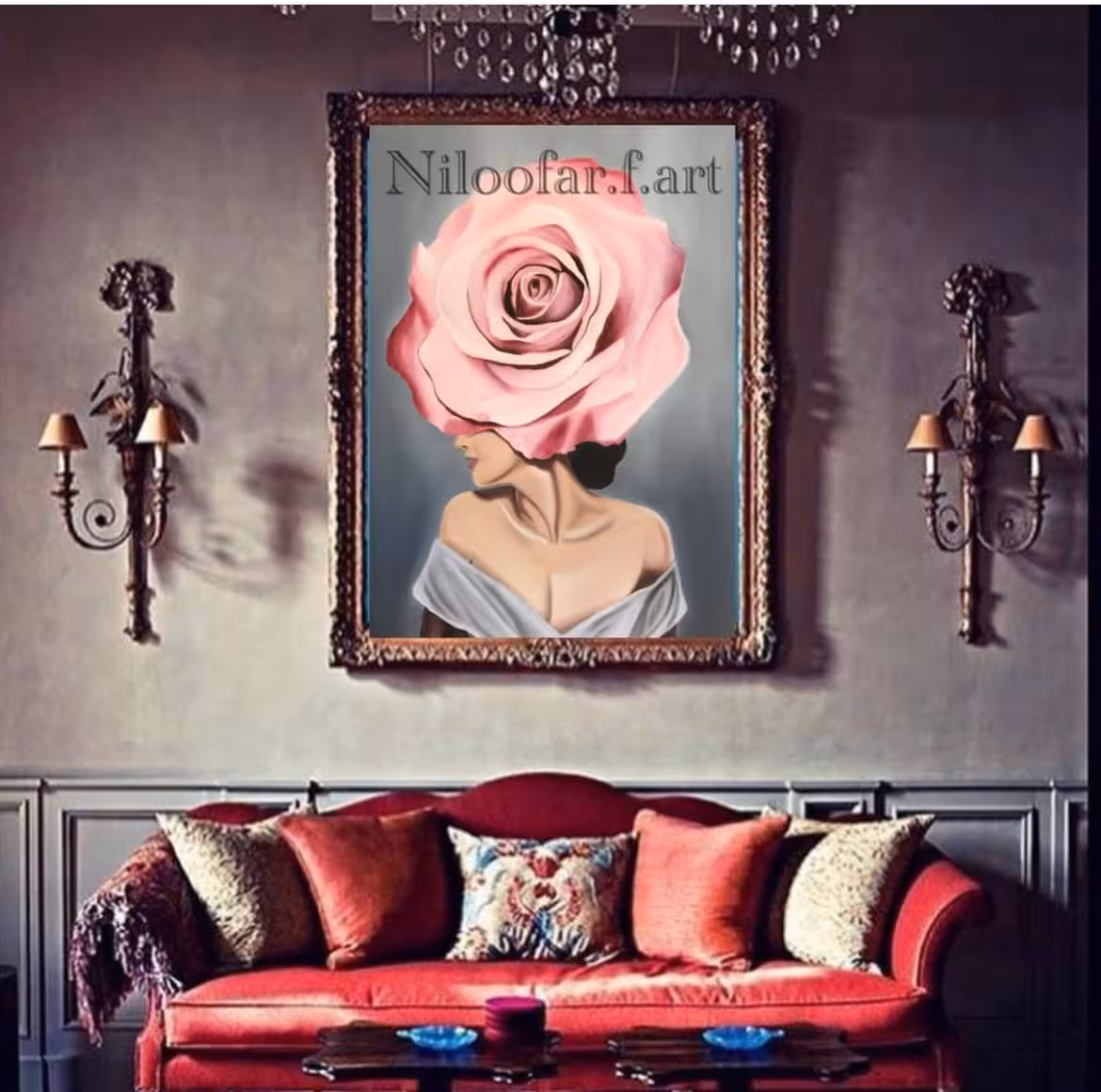 تابلو دکوراتیو رنگ روغن کارشده با ورق طلا کد 68