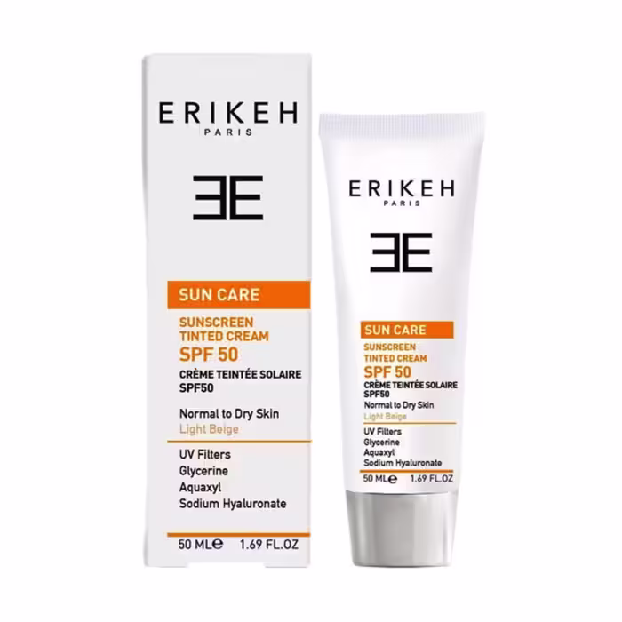 کرم ضدآفتاب مخصوص پوست خشک و نرمال اریکه رنگی( بژ طبیعی) spf 50حجم 50 میل