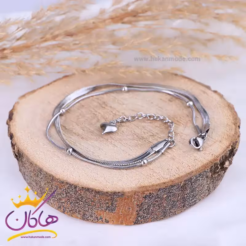 دستبند استیل زنانه زنجیر دو لاین هرینگبون | st 4299