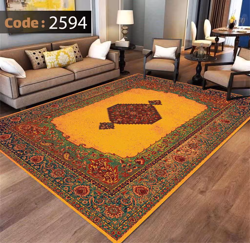 کاورفرش روفرشی دورکشدار گوشه لیفه ای لاکی ، آبی و متنوع کد 2594