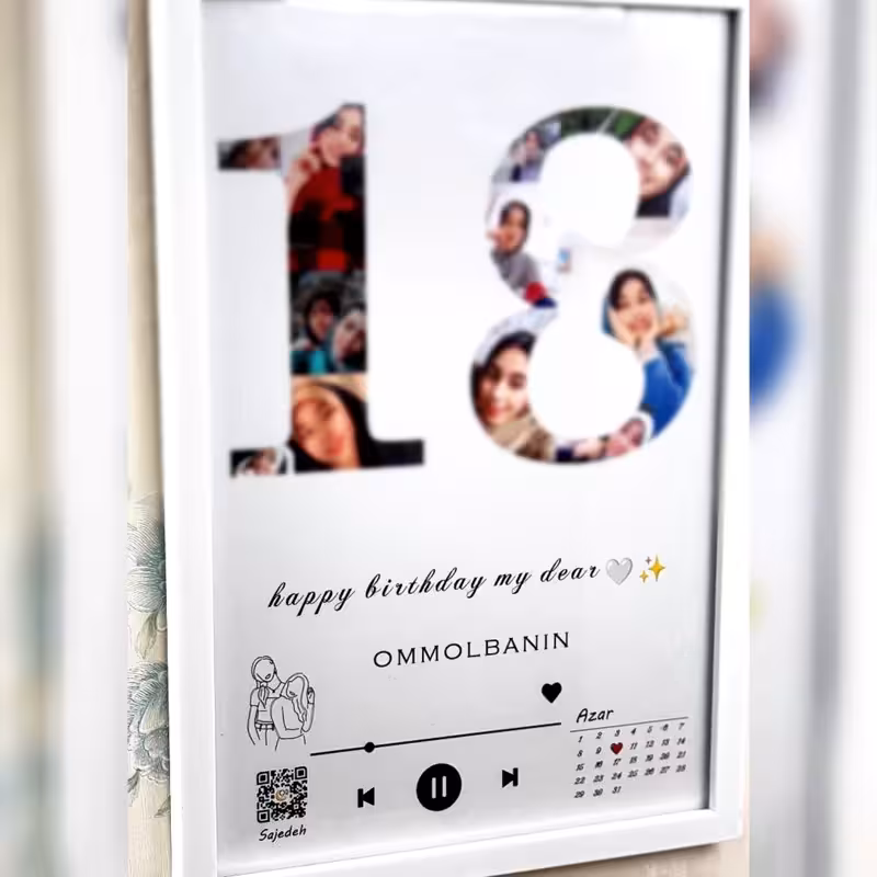 کادوتولد- تابلو موزیکال طرح کلاژ عدد 18 سایز A4