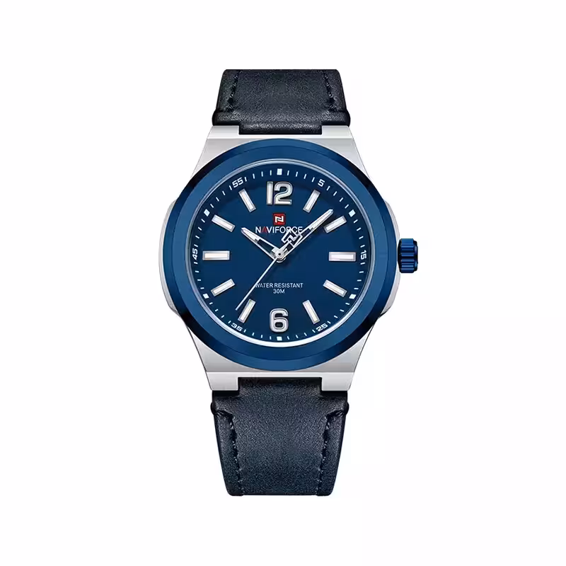 ساعت مچی عقربه ای نیوی فورس مردانه بند چرم سرمه ای 9233/3