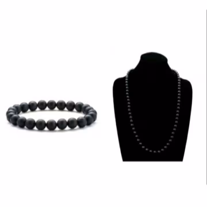 دستبند و گردنبند سنگ  اونیکس ست مشکی  مات 