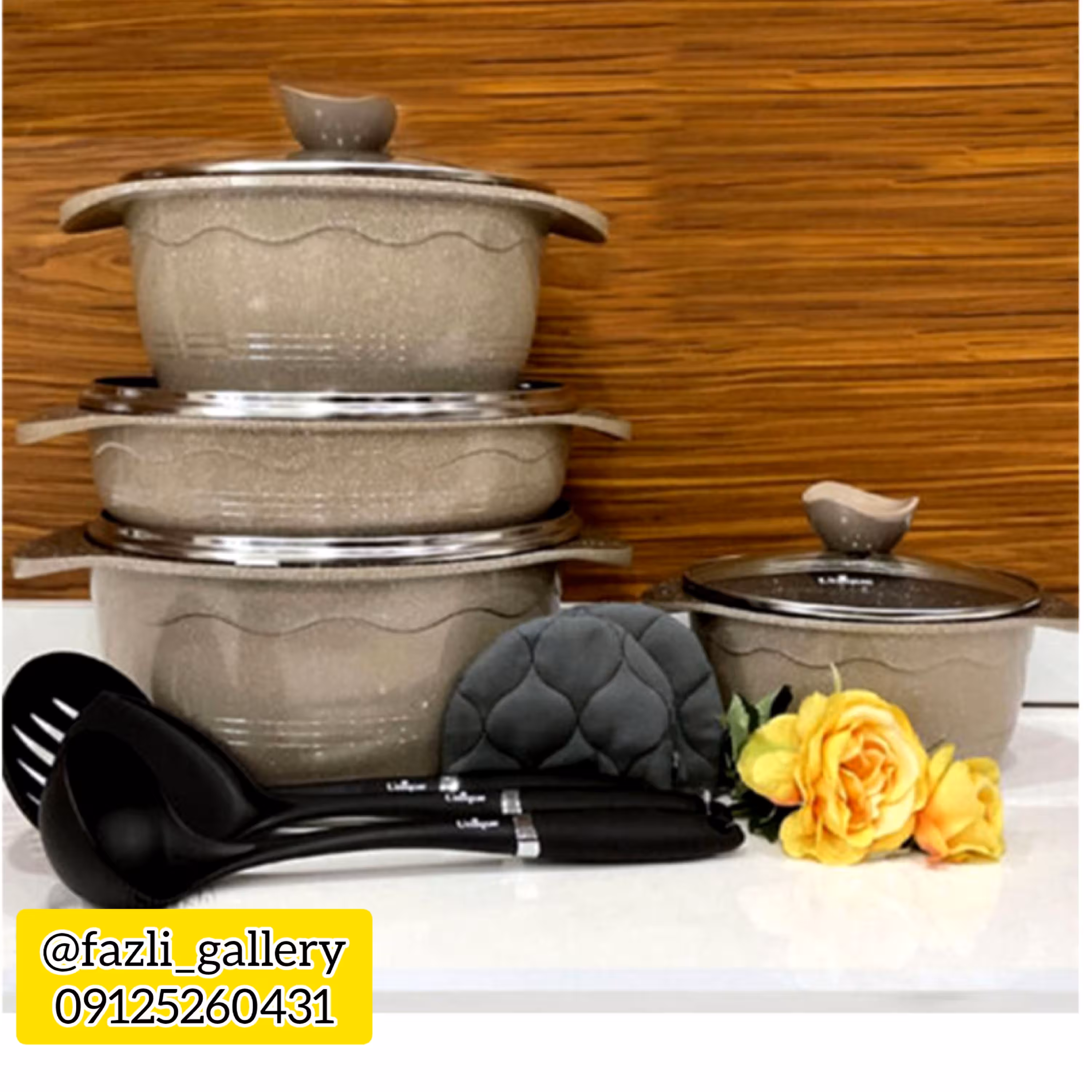 سرویس قابلمه یونیک 11 پارچه بلا نسکافه ای گرانیت  قابلمه یونیک کد 8817    سرویس یونیک قابلمه گرانیتی  قابلمه چدن گرانیتی