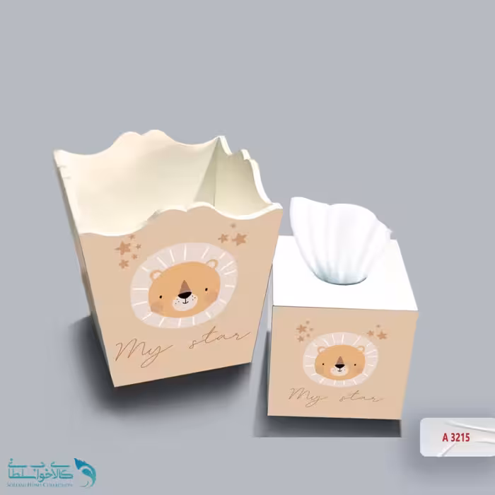 ست سطل و جا دستمال چوبی کودک طرح شیر فانتزی کد A3215