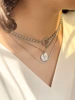 گردنبند زنانه دخترانه سه لاین طرح الیزابت رنگ طلایی و نقره ای