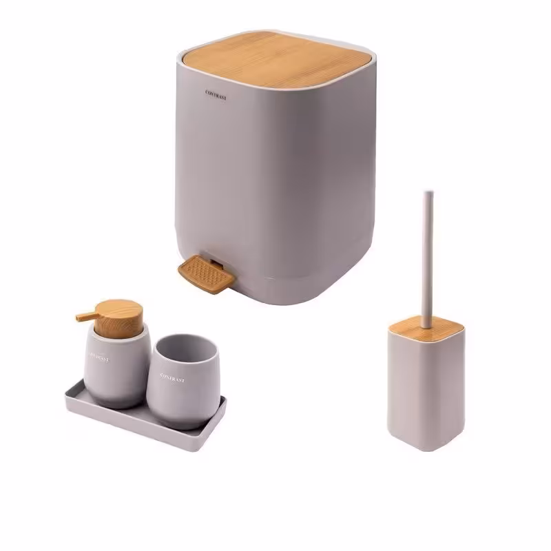 ست سرویس بهداشتی 5 پارچه کنتراست مدل میامی طرح چوب کد TP64144 | کالا مکس