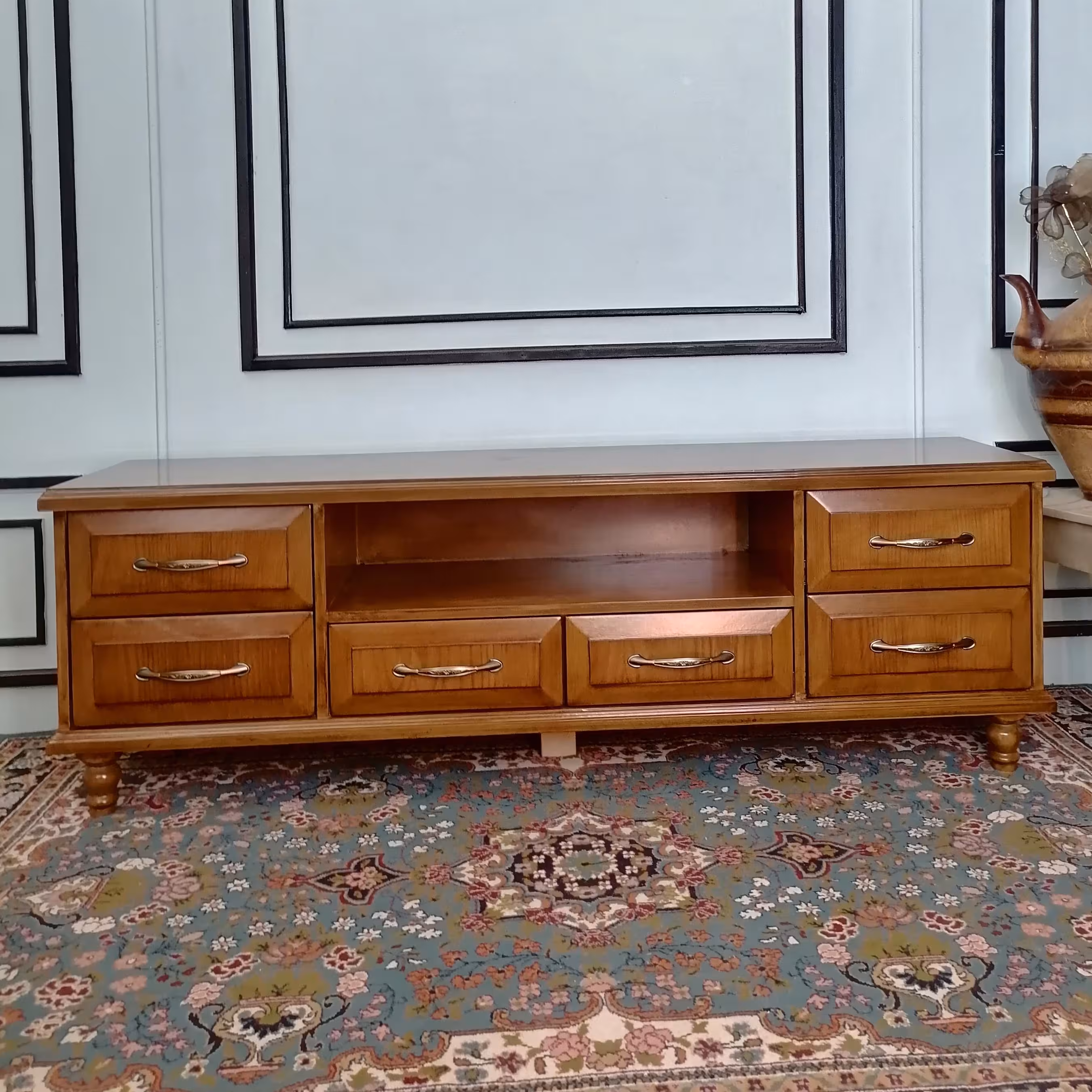 میز تلویزیون 6 کشو 160 سانتی با رنگ فندقی