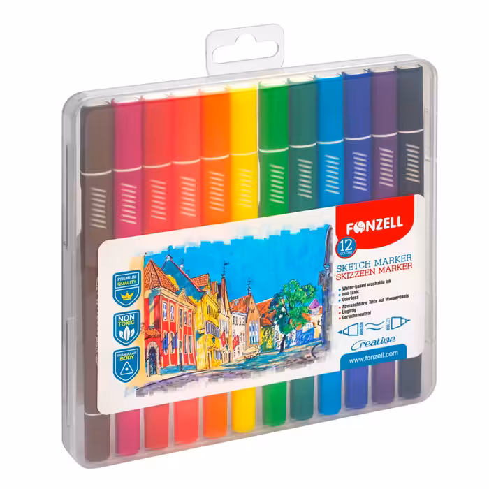 ماژیک رنگ آمیزی 12 عددی دو سر Fonzell Sketch Marker بزرگسال
