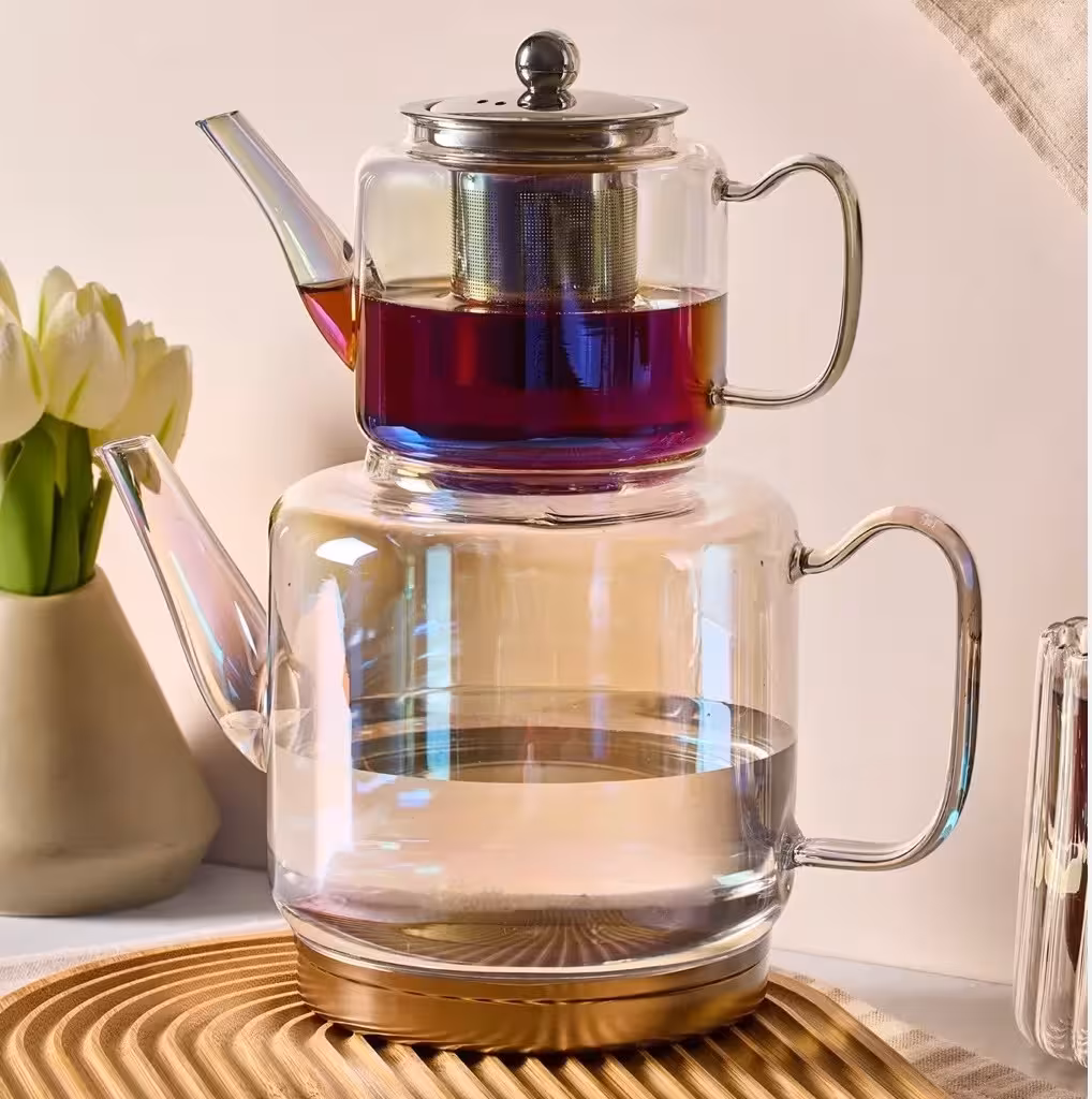 ست کتری قوری پیرکس کف استیل 304 هولوگرامی