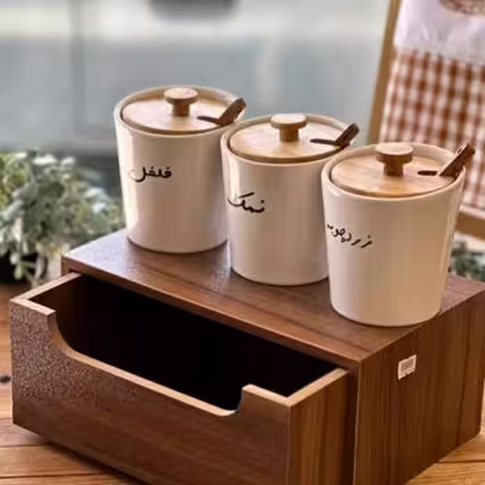جاادویه سرامیکی با درب و قاشق چوبی