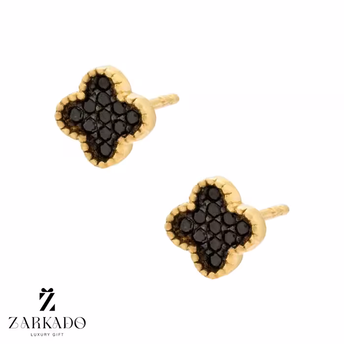 گوشواره میخی طلا ونکلیف با نگین مشکی کد E24933