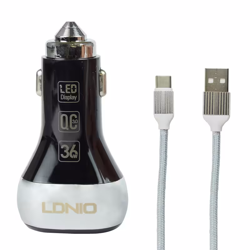 شارژر فندکی الدینیو مدل C2 به همراه کابل تبدیل USB-C | کالا مکس