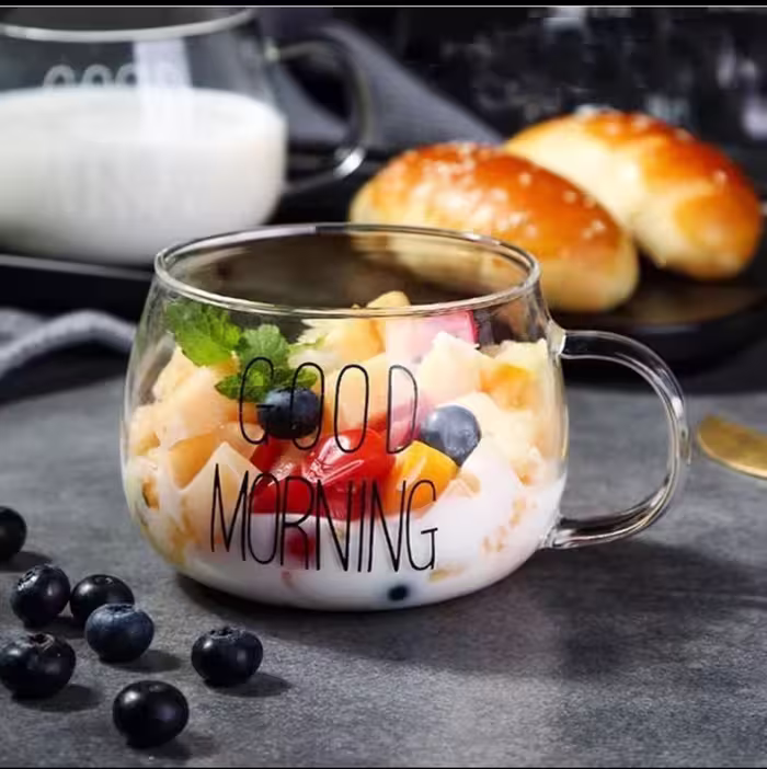 لیوان پیرکس گود مورنینگ (Good Morning) تپل وارداتی