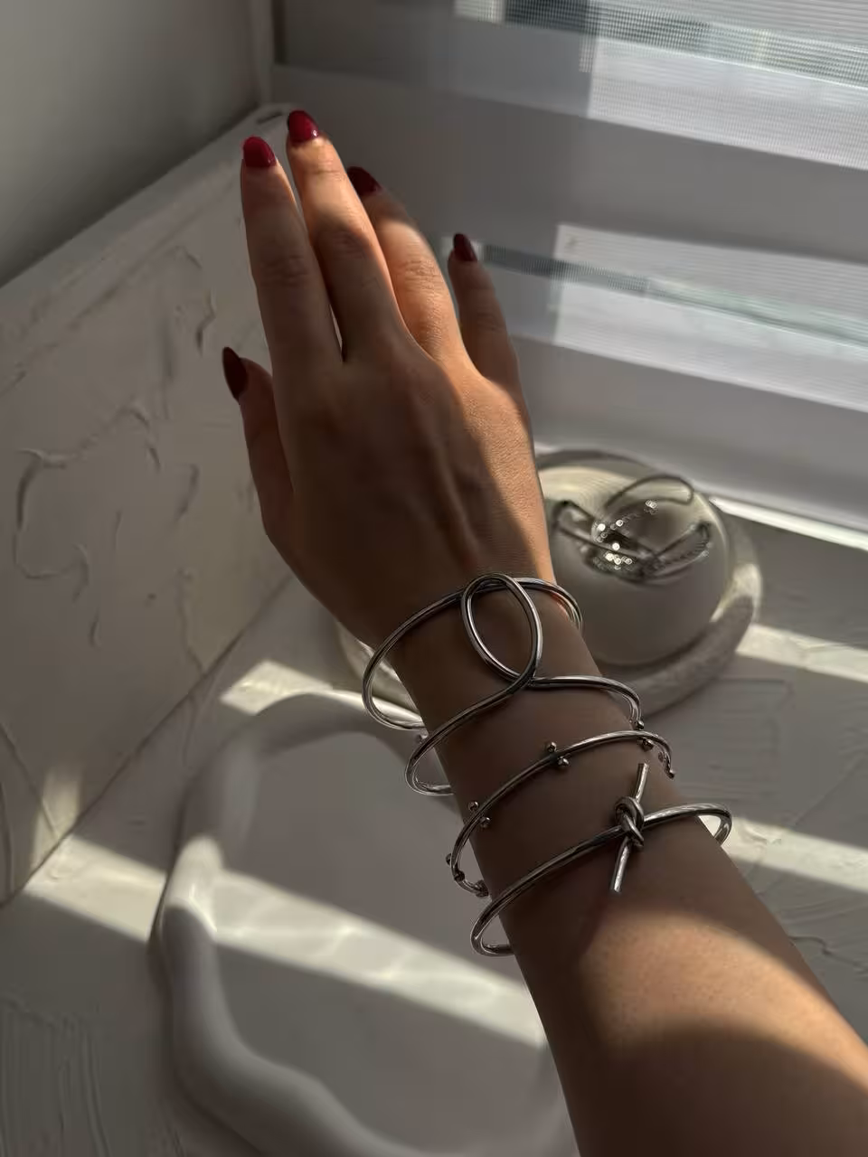 پک دستبنددخترانه نقره ای4عددی فری سایز آبکاری شده  شماره45