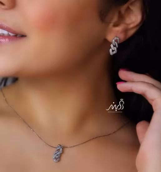 💍نیم ست کارتیر (آويز ، گوشواره ) خاص و زیبا ، نقره عیار 925(N_4281)